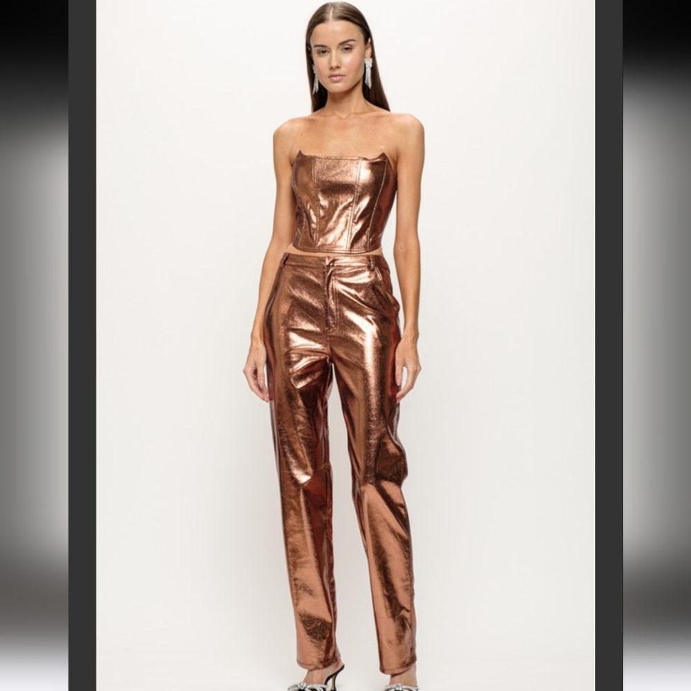 SOFIE THE LABLE Gaia Metallic Straight leg Pants. Copper. Size M NWT